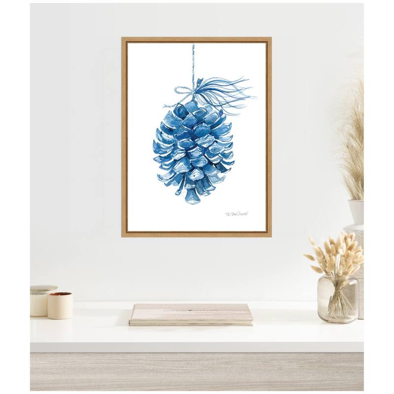 Kate and Laurel Sylvie Framed Canvas Blue Pine Cone by Patricia Shaw