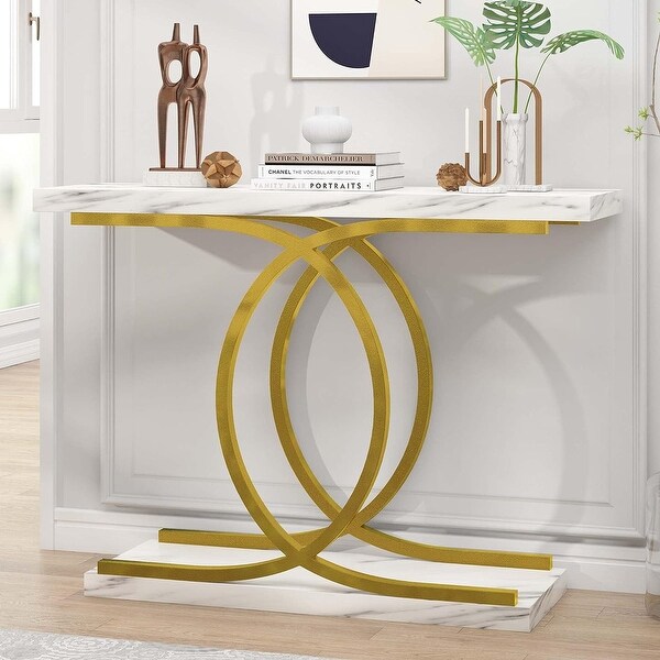 Tribesigns Gold Entryway Table, Modern 42.5-Inch Console/Accent Table with  Metal Legs, White Faux Marble Sofa Table Narrow Wood Foyer Table for