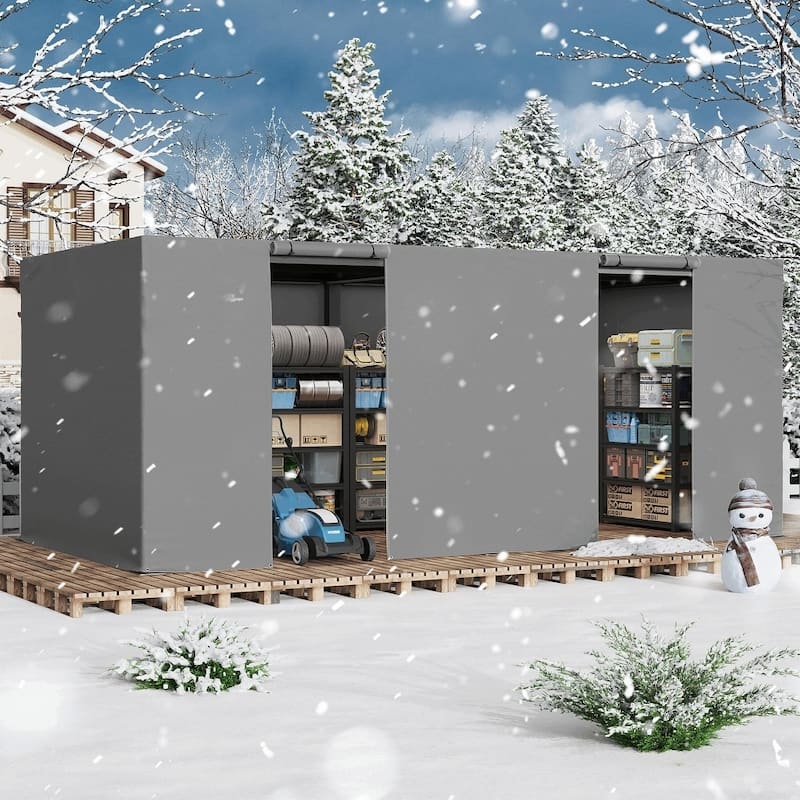 Outdoor Louvered Pergola with Optional Winter Cover Accessory | Adjustable Aluminum Hardtop Gazebo Includes Curtains & Netting - 10x20 ft - Grey Cover