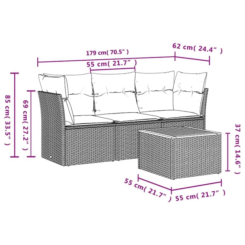 vidaXL Patio Sofa Set with Cushions Outdoor Furniture 4 Piece Poly Rattan
