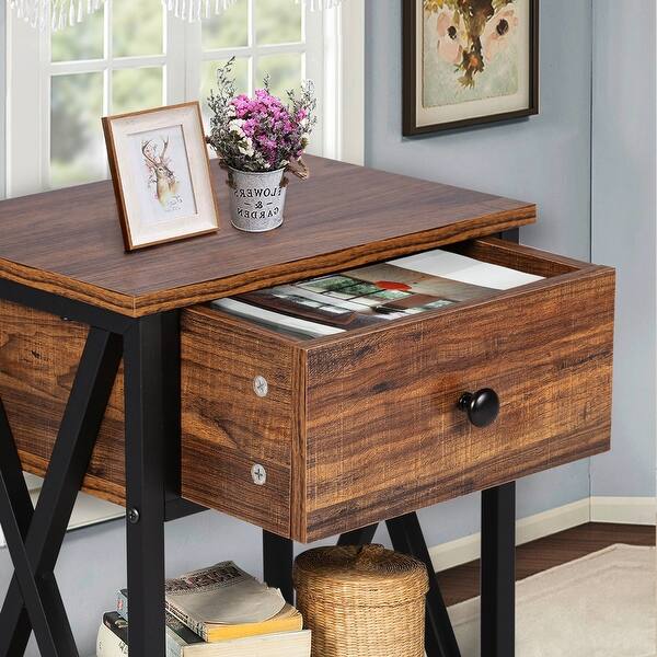 Shop Vecelo Set Of 2 Nightstand 2 Layer 1 Drawer Bedside End Table Brown Overstock 29627039