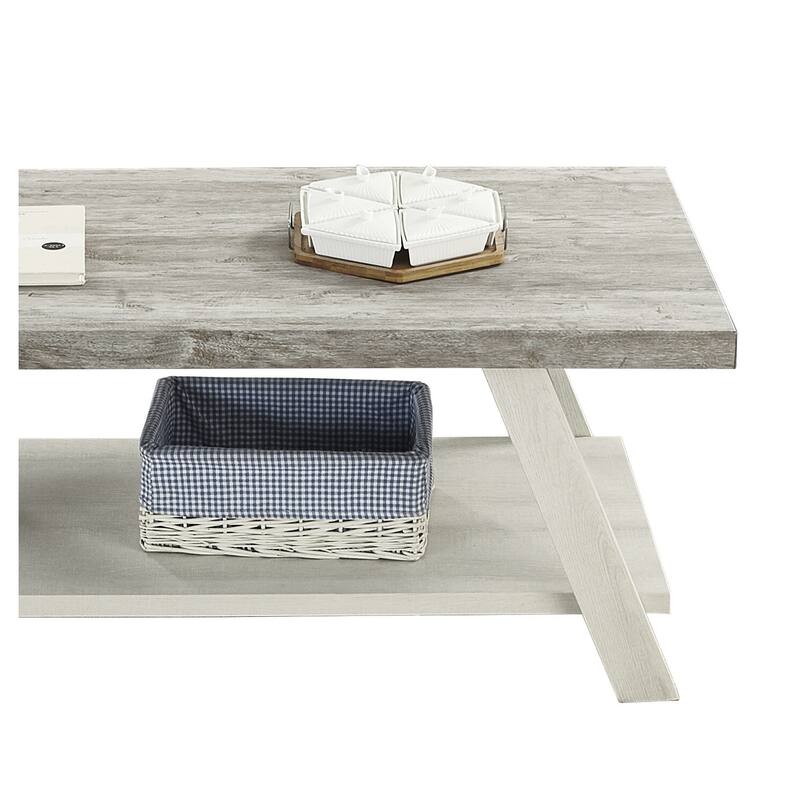 48" Modern Rectangular Coffee Table with Storage Shelf and Splayed Legs for Living Room