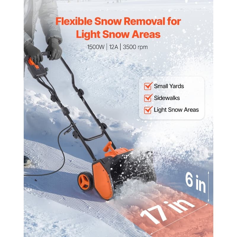 Black-Orange Electric 1500W Snow Shovel with 17in Clearing Width - 39.4 × 17.7 × 39.4 in