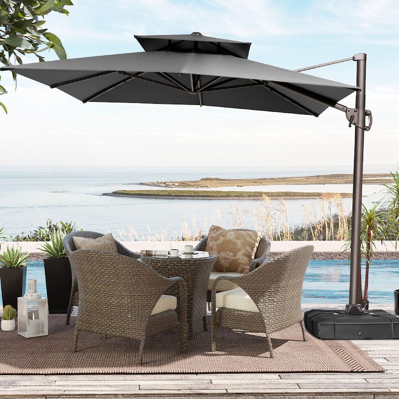 11 x 9 ft Outdoor Rectangular Patio Offset Cantilever Umbrella with 360-degree Rotation and 6 Shade Angles