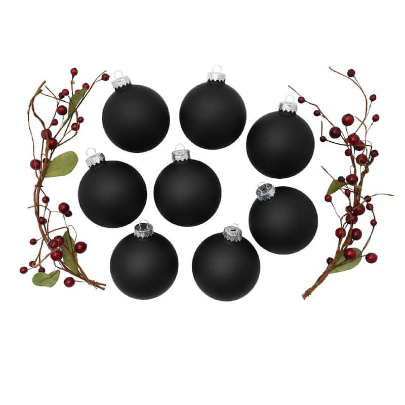 Matte Glass Christmas Ball Ornaments - 3.25" (80mm) - Black - 8ct