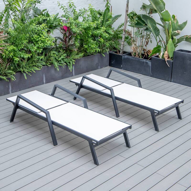 Aluminum Beach Pool Sun Lounge Chair Sling Mesh Fabric With Arms, Stackable Chaise Lounger (Set of 2) for Outdoor Backyard