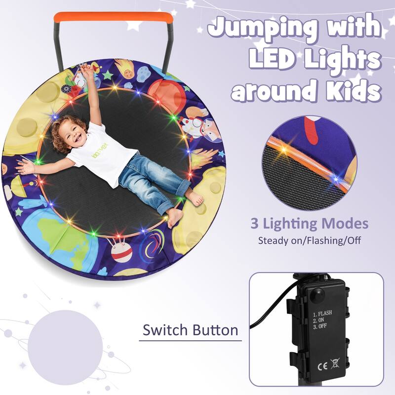 Foam Kids Trampoline with LED Lights, Foldable Frame and Handrail