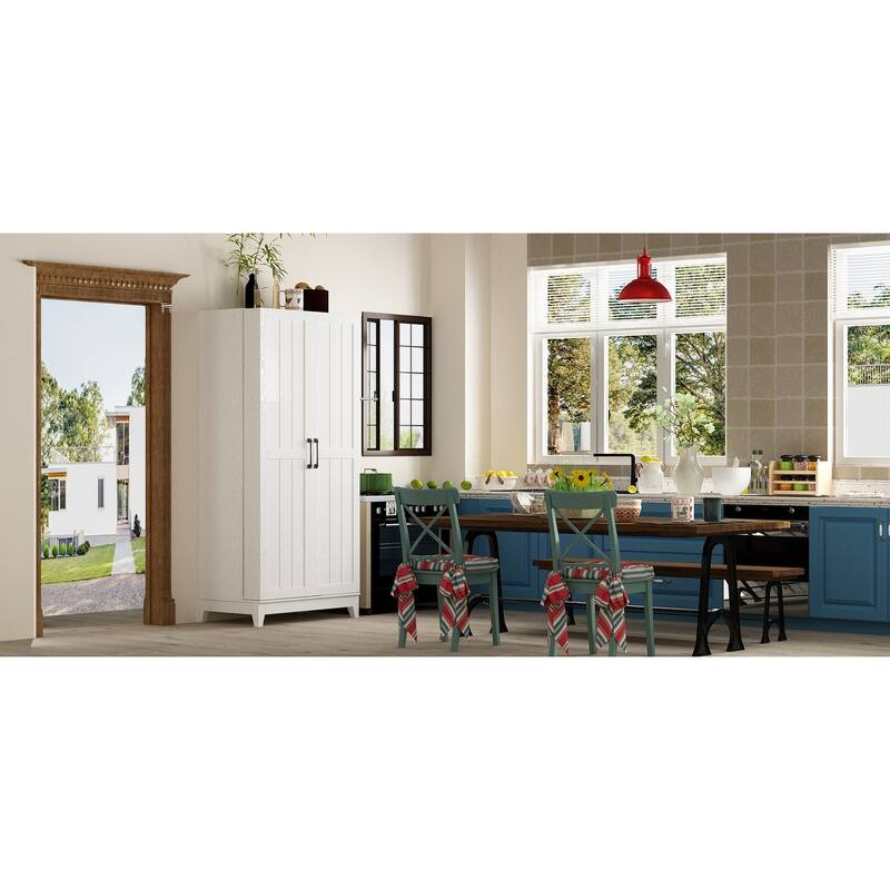 Pantry Buffet Versatile Food Wine Cabinet White Wood Grain Buffet