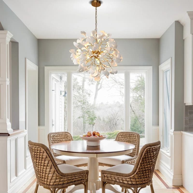 KAYLA Modern Gold Tree Branch Ginkgo Leaf Chandelier - 55" Rectangle Ceramic & Aluminum Design