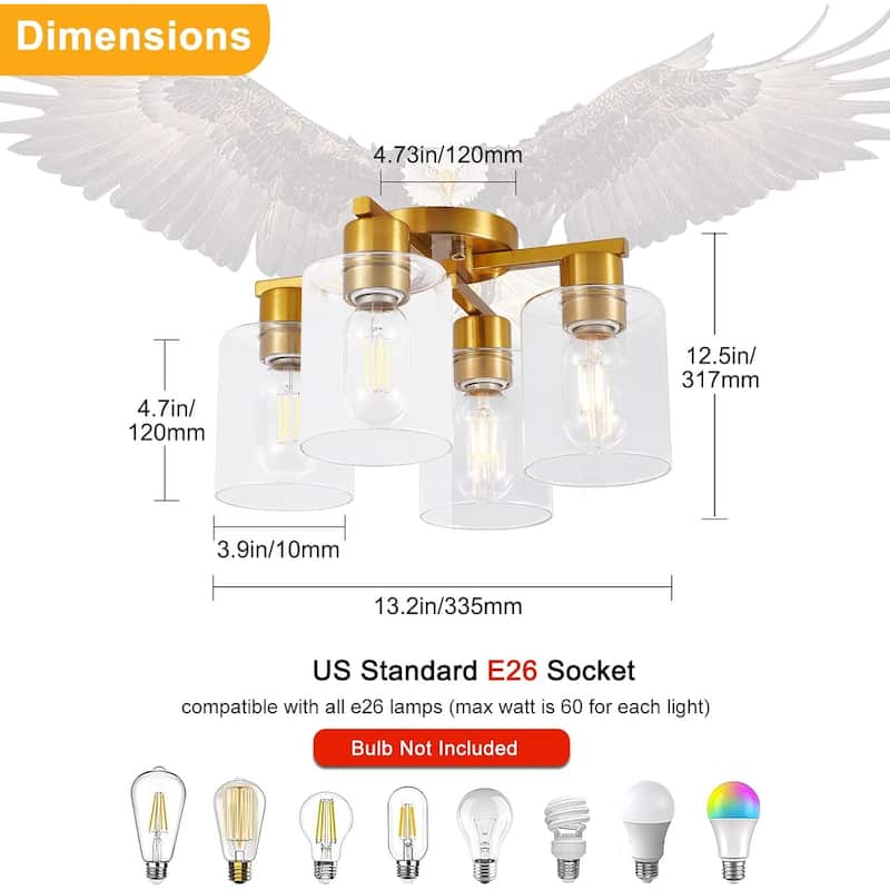 4 light kitchen light gold ceiling light aluminum, glass, ceramic, metal flush mount light
