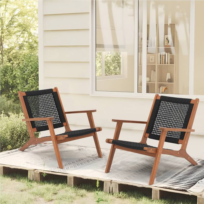Outdoor 2 pieces Acacia Wood Chair - Black/Natural