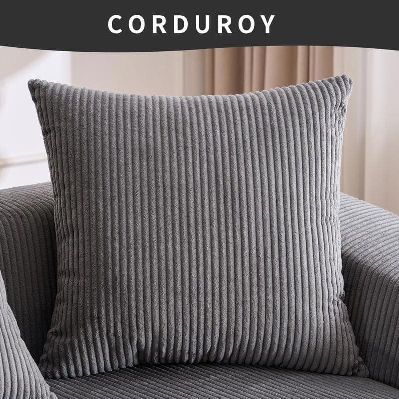Chaise 3-Seater Sofa, Plush Corduroy, 4 Pillows, Compact