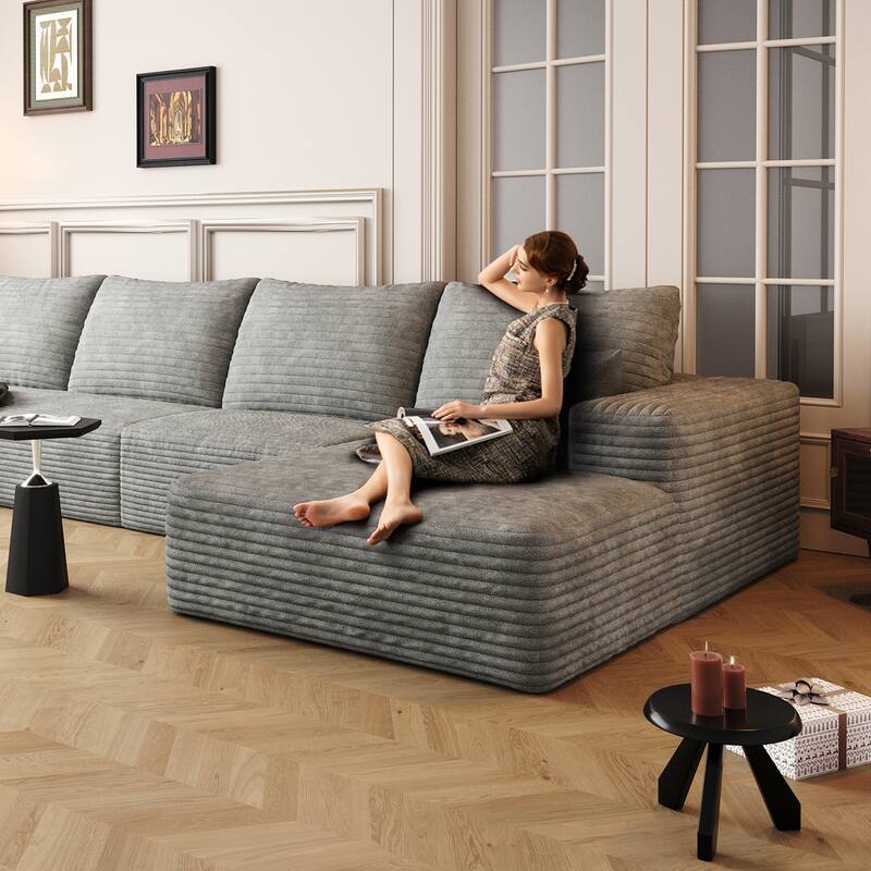 Modular Sectional Sofa with L-Shape Chaise, Oversized Corduroy Upholstered Cloud Sofa, High-Resilience Foam Floor Corner Sofa