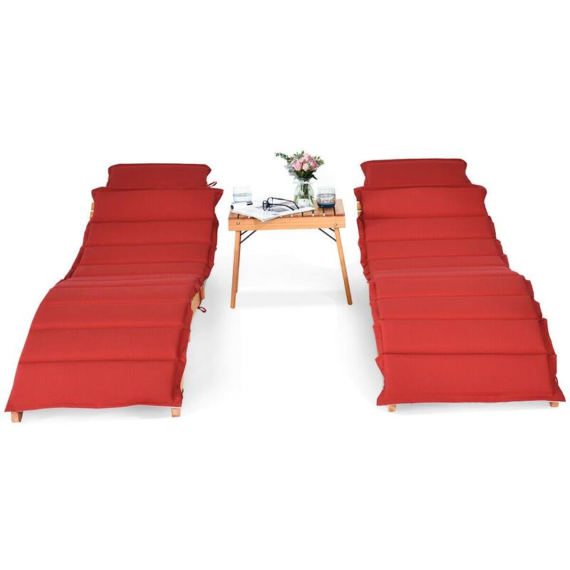 Gymax 3 PCS Folding Eucalyptus Lounge Chair & Table Set w/ - See Details