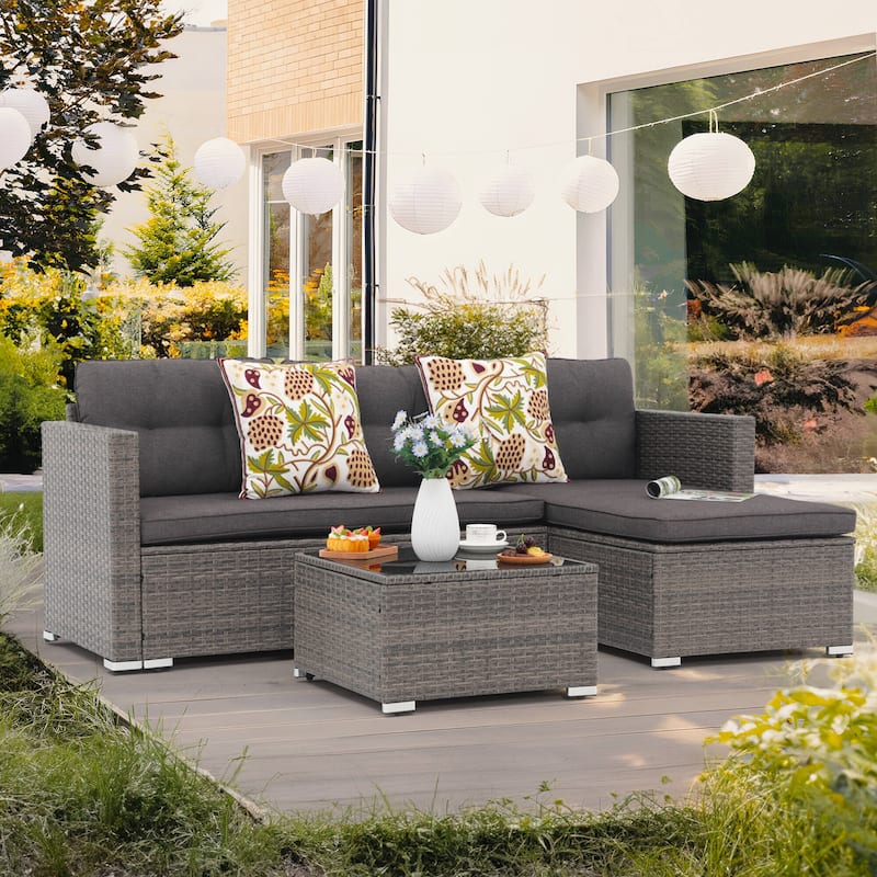 PE Wicker 3-piece Outdoor Sectional Set - DarkGrey