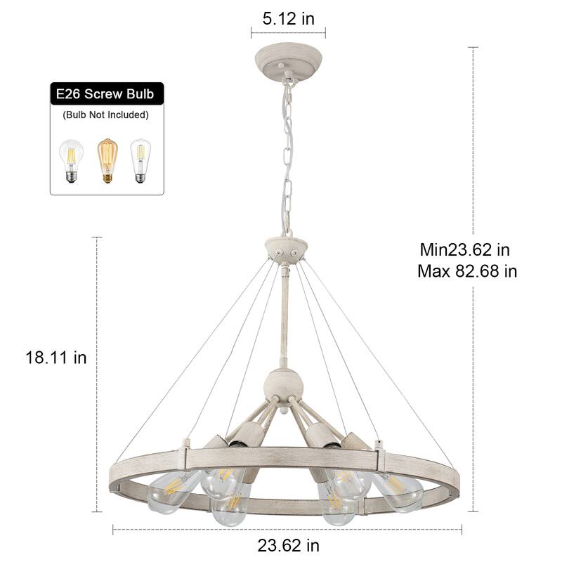 6-Light Dimmable Sputnik Chandelier, Farmhouse Wagon Wheel Chandelier for Dining Room Living Room Bedroom Kitchen