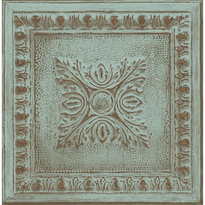 Hazley Turquoise Ornamental Tin Tile Wallpaper - 20.5in x 396in x 0.025in