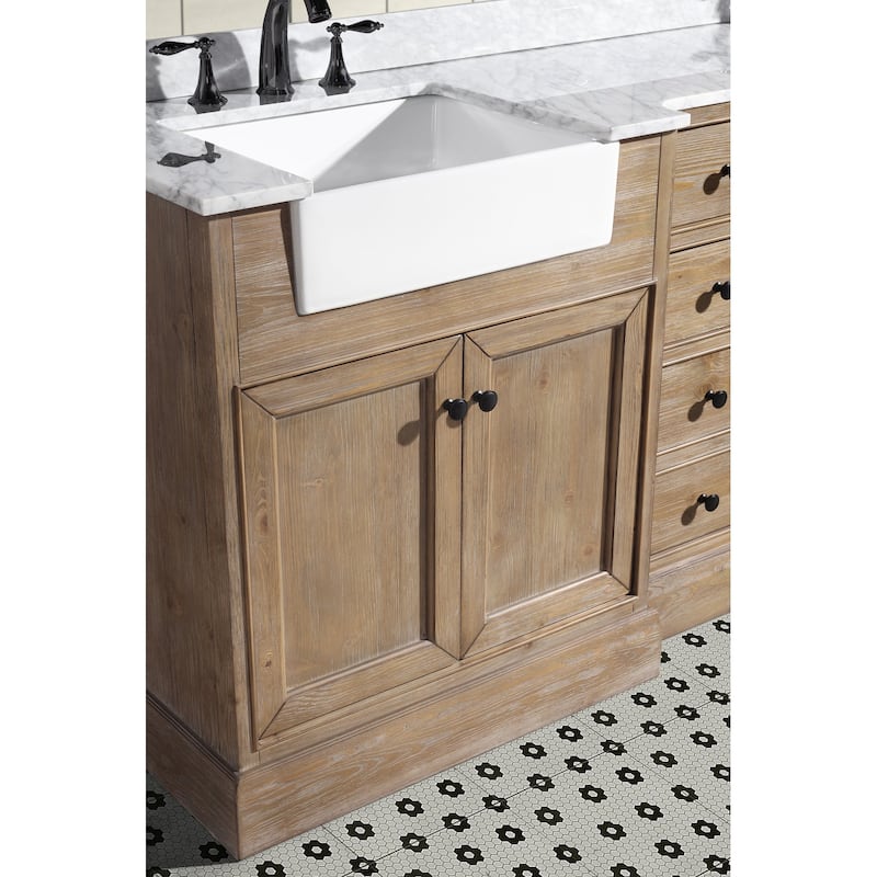 Ari Bath, Kelly 72" Bathroom Vanity, Weathered Fir Finish, Italian Carrara Marble - 72