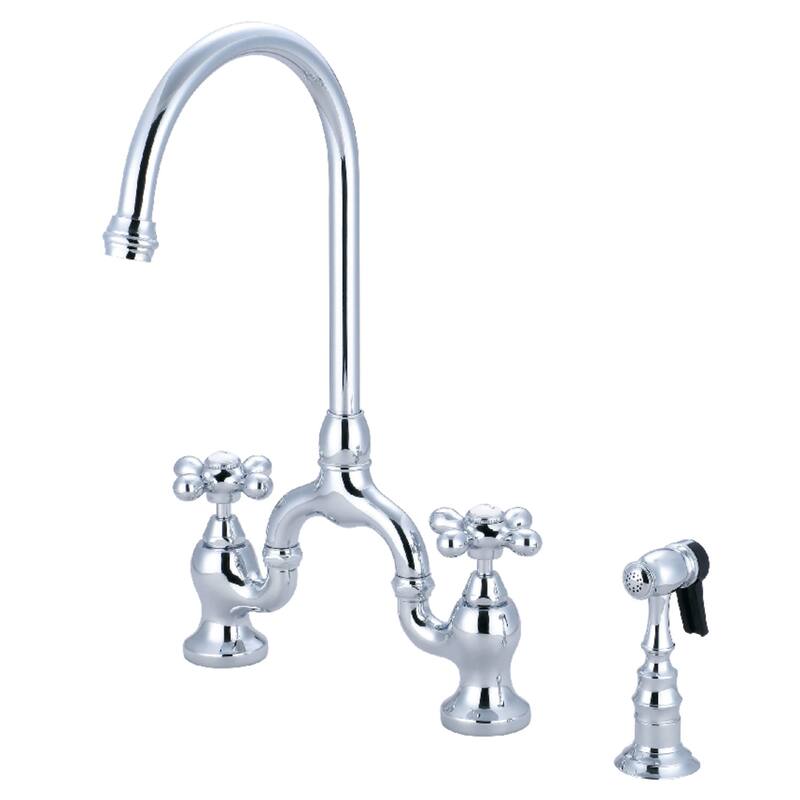 English Country Bridge Kitchen Faucets with Brass Sprayer - Polished Chrome