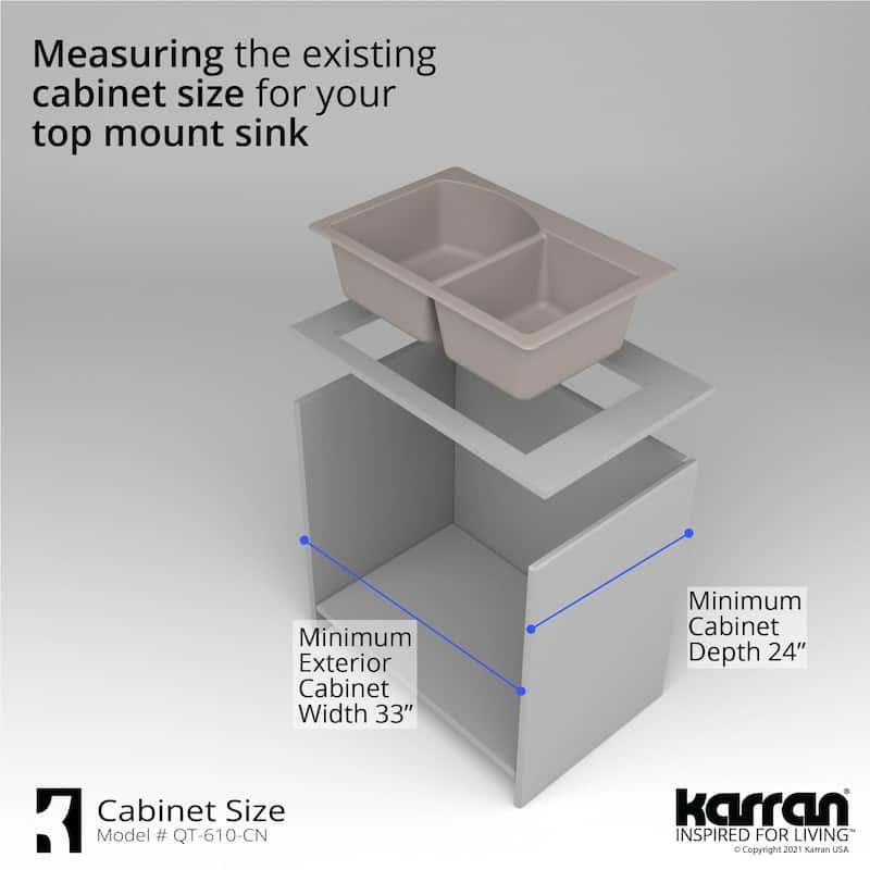 Top Mount 33-inch Large/Small Bowl Quartz Kitchen Sink - 33" x 22" x 9"