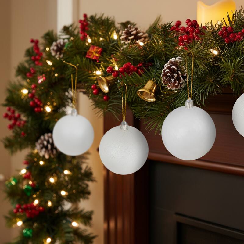 16ct Winter White Shatterproof 4-Finish Christmas Ball Ornaments 3"