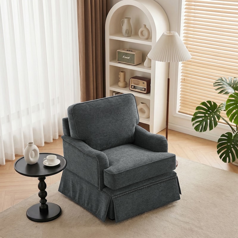 Skirted Swivel Accent Nailhead Barrel Chair