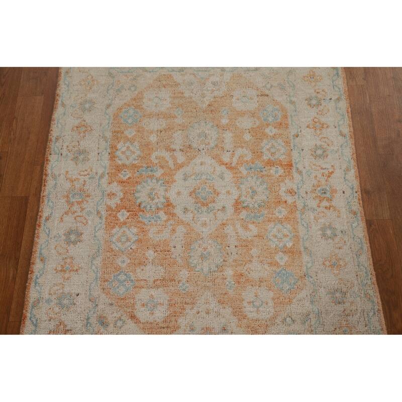 Hand Knotted Oriental 100% Wool Carpet Transitional Geometric Oranges & Rust Oushak Area Rug - 3' 11'' X 2' 11''