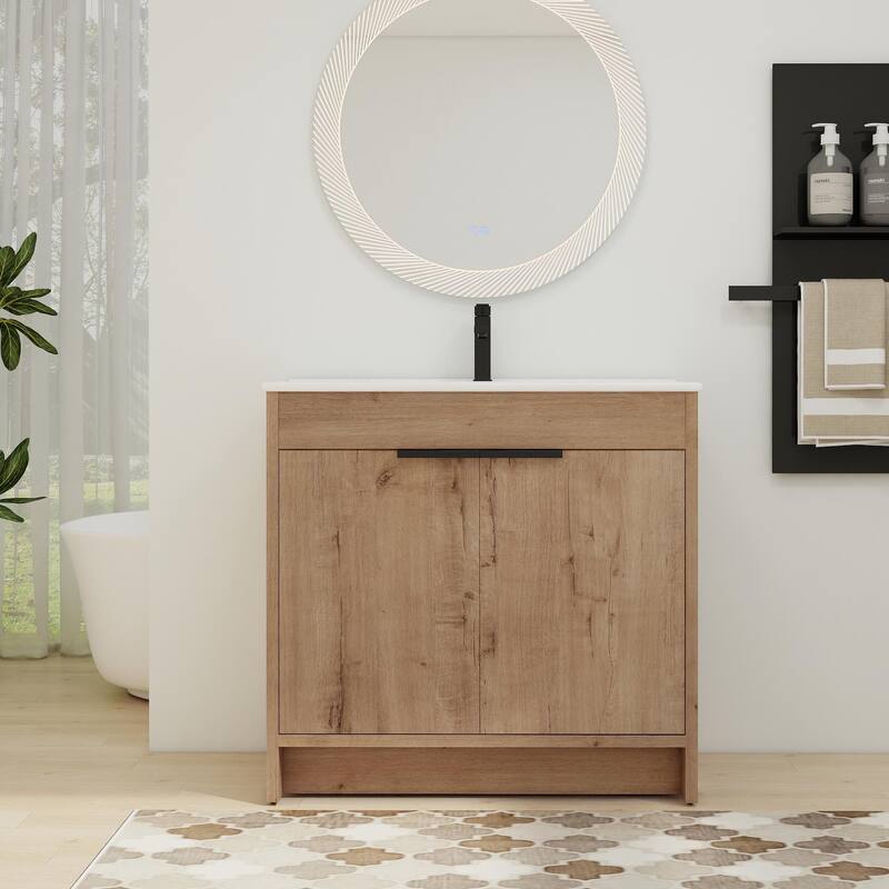 ARTCHIRLY 24/30/36 Inch Bathroom Vanity with Sink, Freestanding Bathroom Vanity with 2 Soft Close Doors and Adjustable Shelf - Imitative Oak - 36''W