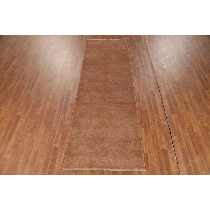 Brown Gabbeh Oriental Runner Rug Hand-Knotted Hallway Wool Carpet - 3'1"x 9'5"