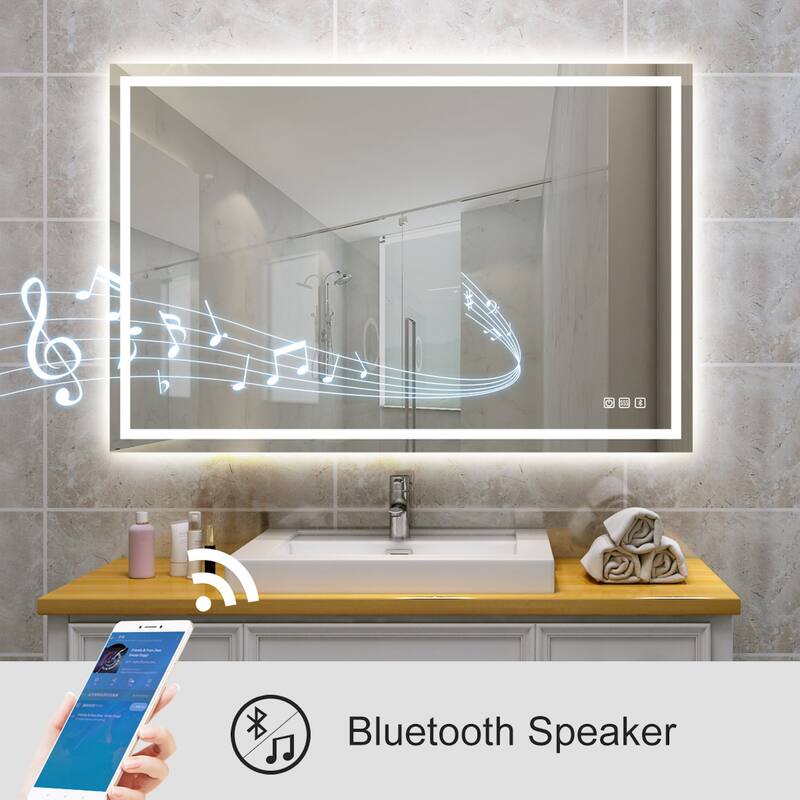 Rectangular Frameless Anti-Fog Multi-functional Wall-Mount LED Bathroom Vanity Mirror