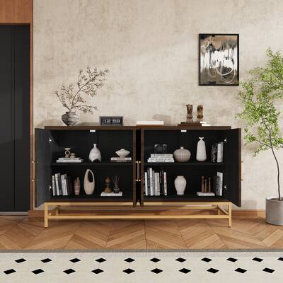 Black Buffet Sideboard Kitchen Storage Cabinet TV Cabinet w/ Gold Base