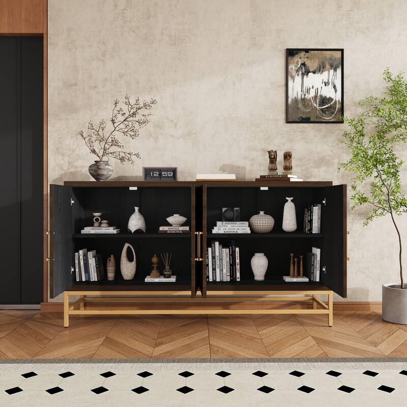 Rectangular Sideboard Entryway Cabinet with Adjustable Shelves & Metal Leg, Buffet Cabinet Console Table for Kitchen Living Room