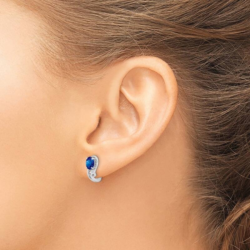 Curata 925 Sterling Silver Solid Polished Hinged hoop Rhodium Plated Diamond Sapphire Hinged Earrings - 13x13mm Wide 5mm