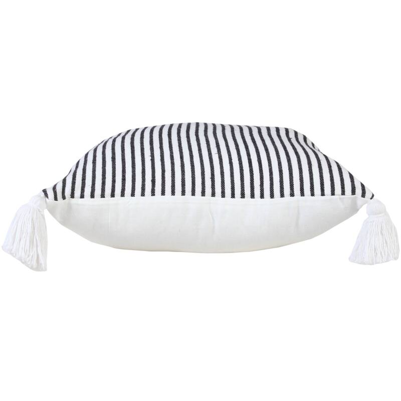 20" White and Black Striped Tassels Square Throw Pillow