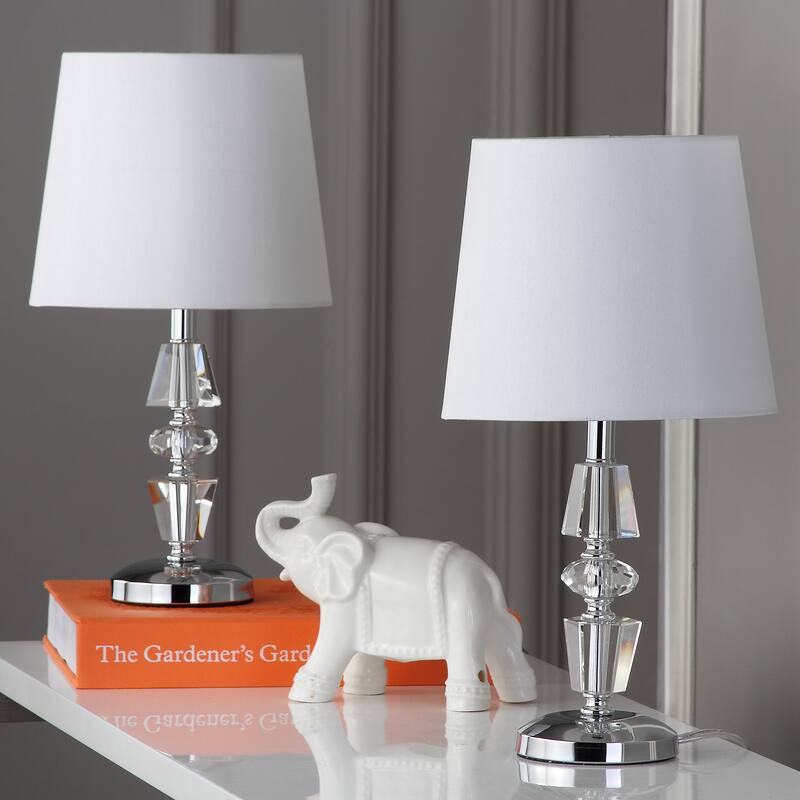 SAFAVIEH Lighting 15-inch Crescendo White Shade Tiered Crystal Table Lamp (Set of 2) - 9"W x 9"D x 16"H
