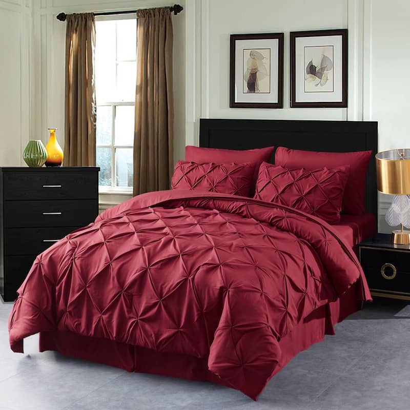 Burgundy Pintuck Comforter Set Pinch Pleated Bed in A Bag