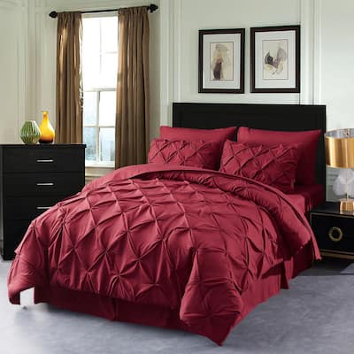 Burgundy Pintuck Comforter Set Pinch Pleated Bed in A Bag
