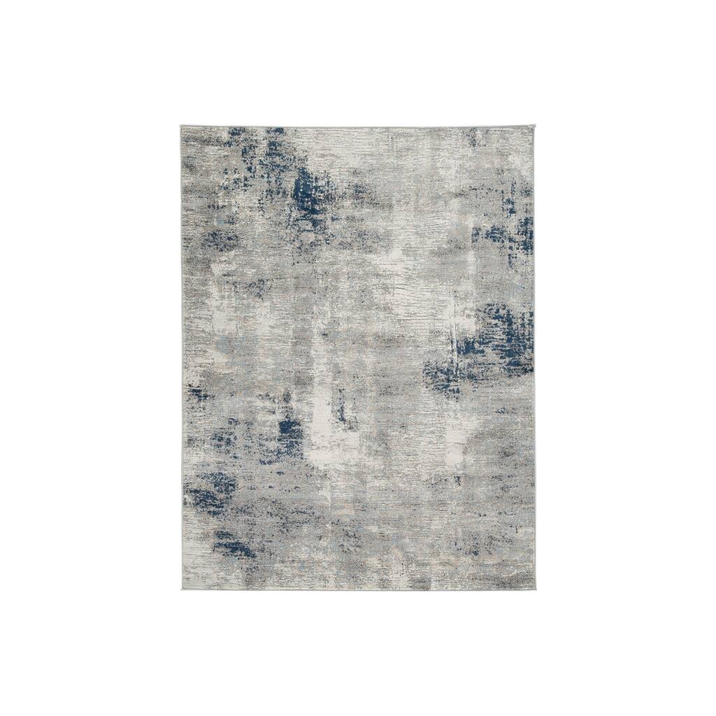 Vin 8 x 10 intage Floor Area Rug, 8mm Pile, Large, Washed Gray, Blue Ivory - 8 x 10