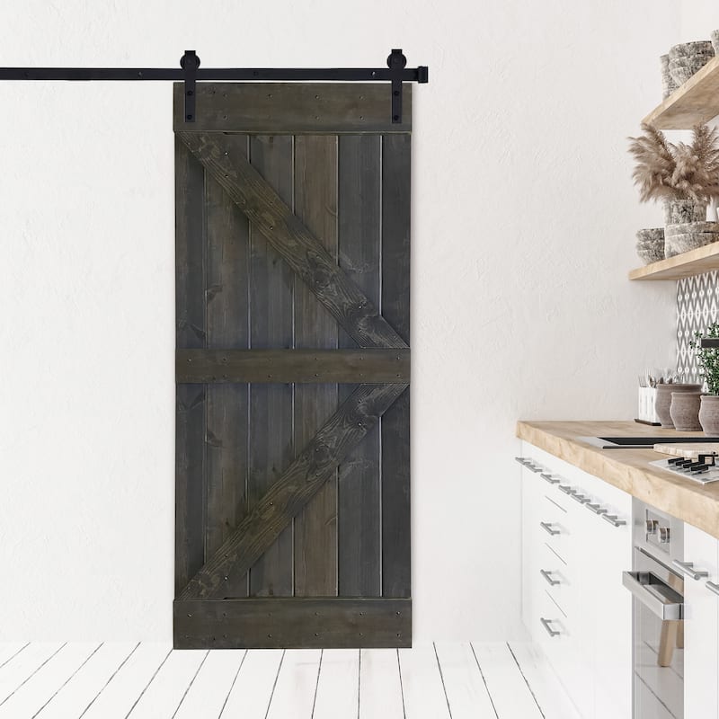 Paneled Wood Barn Door with Installation Hardware Kit - K3 Series
