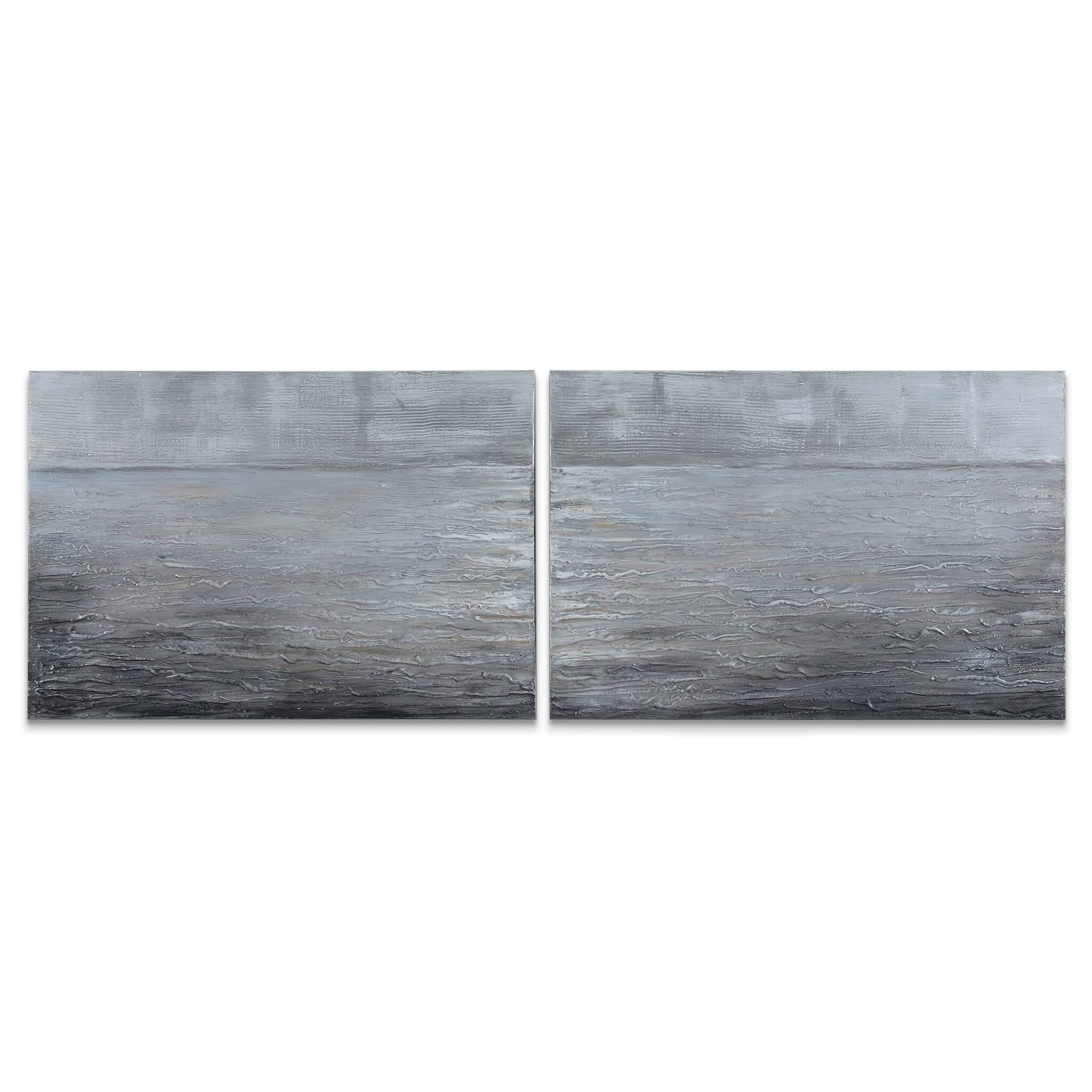 Abstract Silver Light Textured Metallic Hand Painted Wall Art Bed