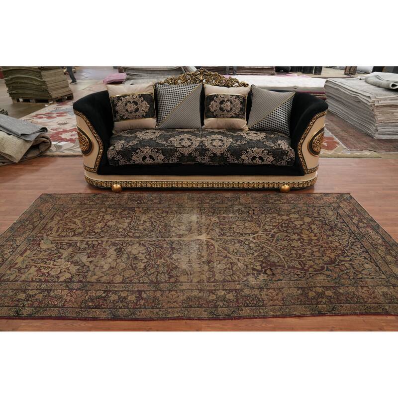 Hand Knotted Oriental 100% Wool Carpet Traditional Floral Red Kerman Area Rug - 10' 3'' X 4' 11''