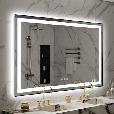Rectangular Framed Anti-Fog LED Light Wall Mounted Bathroom Vanity Mirror in Matte Black