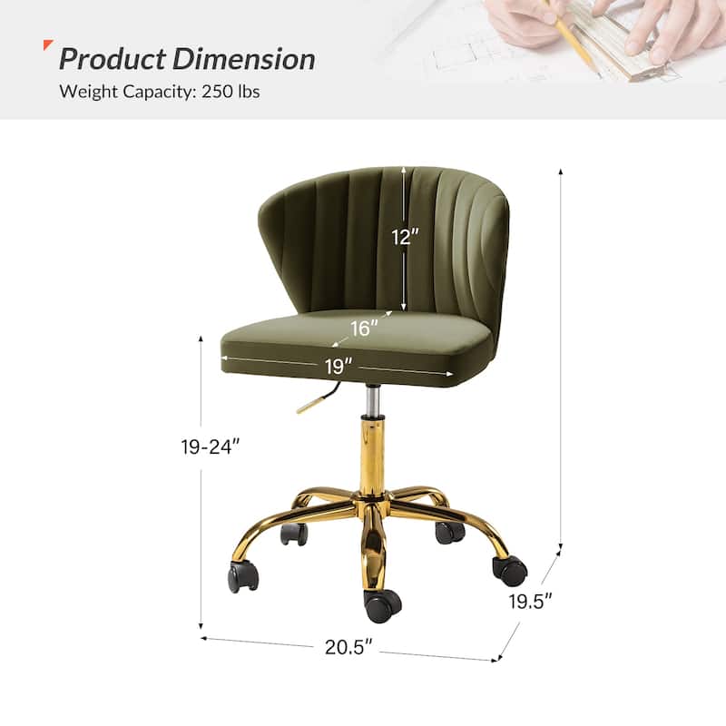 Ilia Modern Velvet Wingback 360 degree Ergonomic Office Task Chair with Channel Tufted Back by HULALA HOME