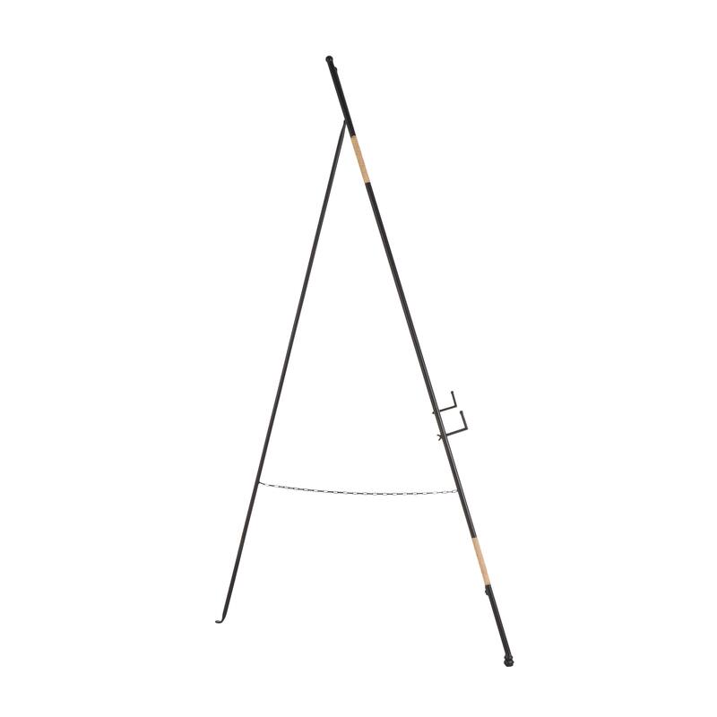 Black Metal Slim Foldable 2 Tier Easel with Wrapped Rattan Accents
