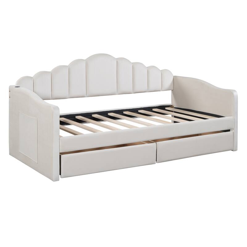 Twin size Upholstered Daybed with 2 Drawers