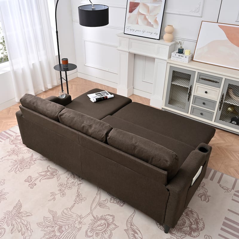 Pull Out Couch, L Shaped Convertible Sleeper Sofa Bed with Hidden Storage, 3-in-1 Upholstered Sectional Sofa with Cup Holder