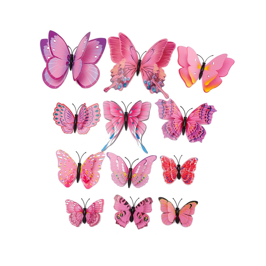 Clest F&H 12pcs 3D Art Butterfly Decal Wall Sticker Home Decor Room Decoration Christmas Gift Pink 
