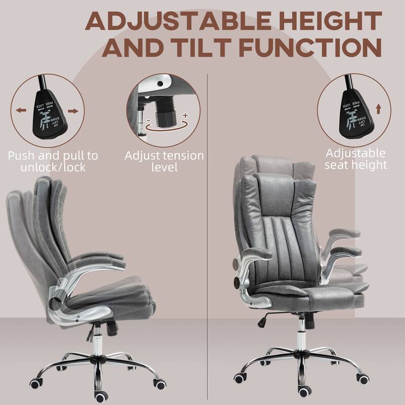 Ergonomic Chair Upholstered Chair with Flip Up Armrests, Executive Office Chair Swivel Reclining Chair