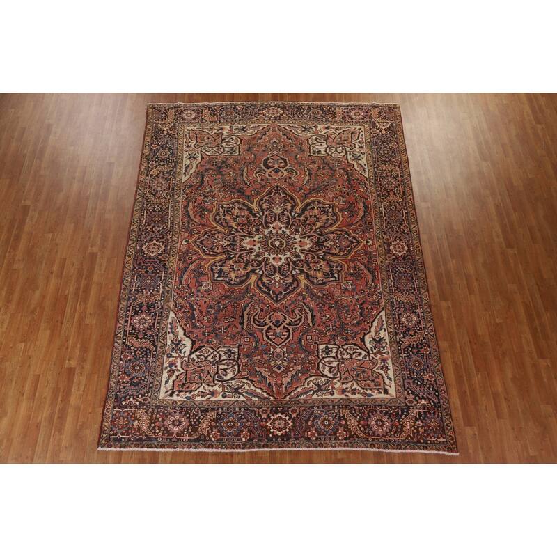 Hand Knotted Oriental 100% Wool Carpet Traditional Floral Red Heriz Area Rug - 11' 2'' X 8' 2''