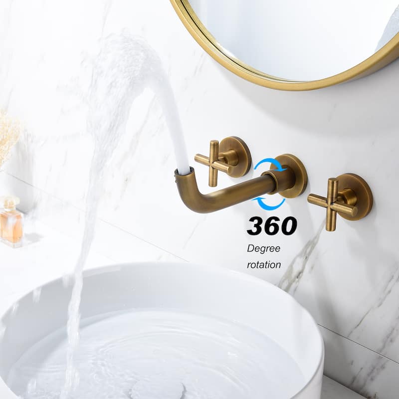 2 Handle Wall Mounted Bathroom Sink Faucet with Cross Design Handles, Rust and Corrosion Resistant and Fingerprint Resistant